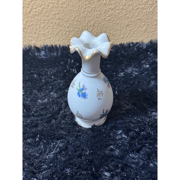 Vintage Hand Painted Gilded Porcelain Perfume Bottle / Vase White Floral - Picture 1 of 7